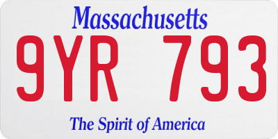 MA license plate 9YR793