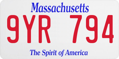 MA license plate 9YR794