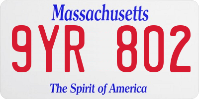 MA license plate 9YR802