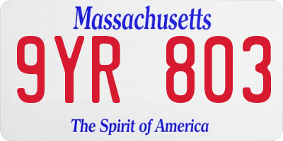 MA license plate 9YR803