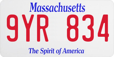 MA license plate 9YR834