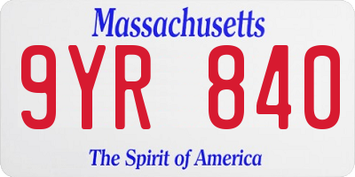 MA license plate 9YR840