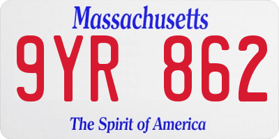 MA license plate 9YR862