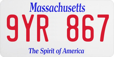 MA license plate 9YR867