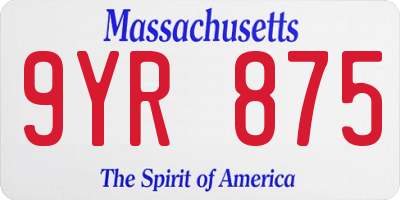 MA license plate 9YR875