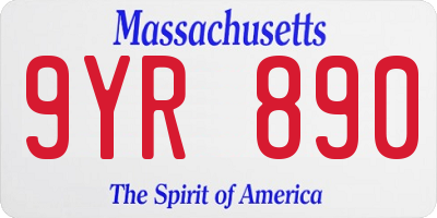 MA license plate 9YR890