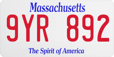 MA license plate 9YR892