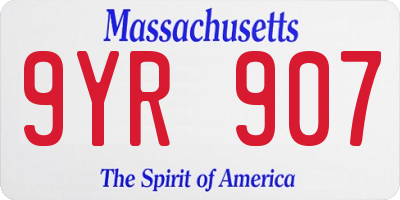 MA license plate 9YR907