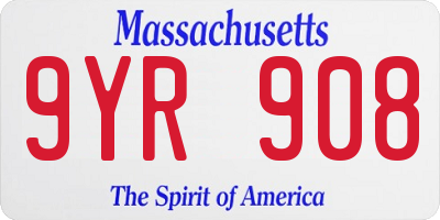 MA license plate 9YR908
