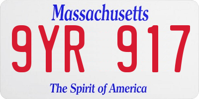 MA license plate 9YR917