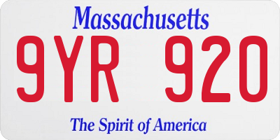 MA license plate 9YR920