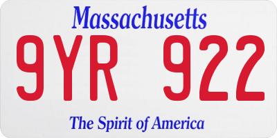 MA license plate 9YR922