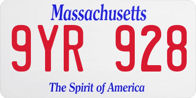 MA license plate 9YR928