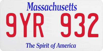 MA license plate 9YR932