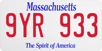 MA license plate 9YR933