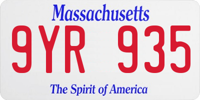 MA license plate 9YR935