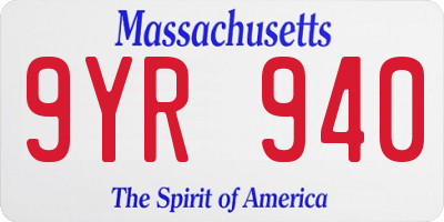 MA license plate 9YR940