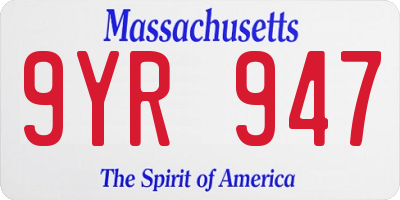 MA license plate 9YR947