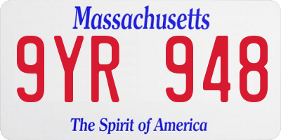 MA license plate 9YR948