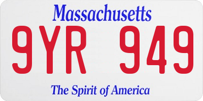MA license plate 9YR949
