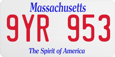 MA license plate 9YR953