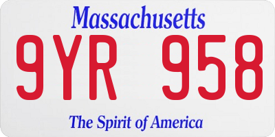 MA license plate 9YR958