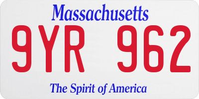 MA license plate 9YR962