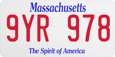 MA license plate 9YR978