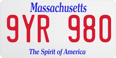 MA license plate 9YR980