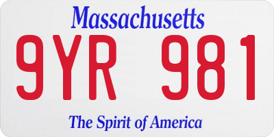 MA license plate 9YR981