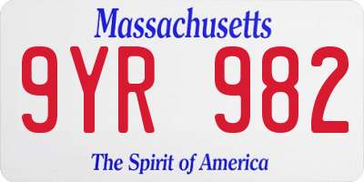 MA license plate 9YR982