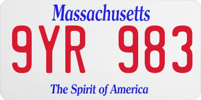 MA license plate 9YR983