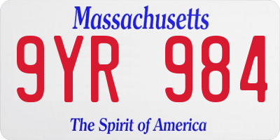 MA license plate 9YR984