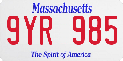 MA license plate 9YR985