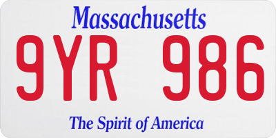 MA license plate 9YR986