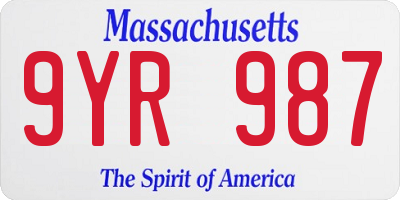 MA license plate 9YR987