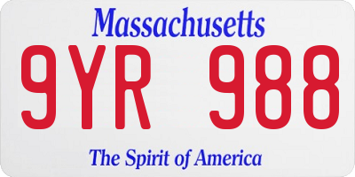 MA license plate 9YR988