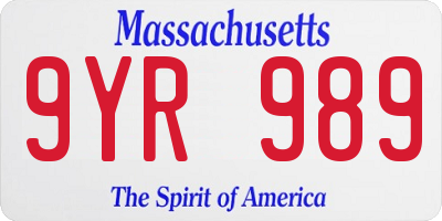 MA license plate 9YR989