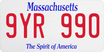 MA license plate 9YR990