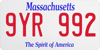 MA license plate 9YR992