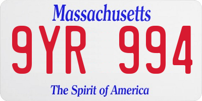MA license plate 9YR994