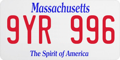 MA license plate 9YR996