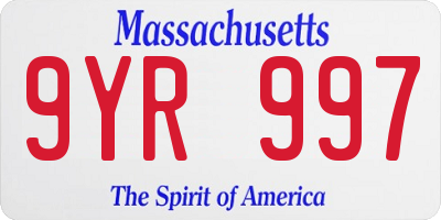 MA license plate 9YR997