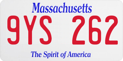 MA license plate 9YS262