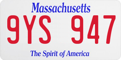 MA license plate 9YS947