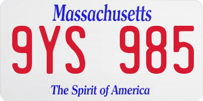 MA license plate 9YS985