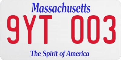 MA license plate 9YT003