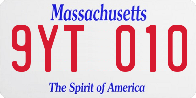 MA license plate 9YT010