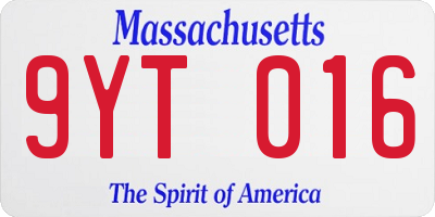 MA license plate 9YT016