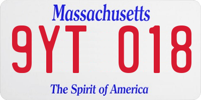 MA license plate 9YT018